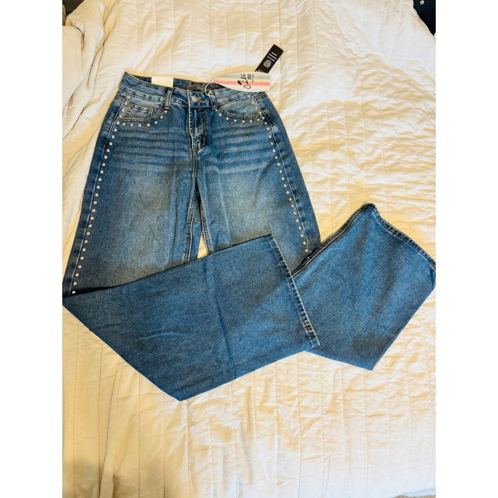 Cali 1850 Womens Studded Wide Leg Jeans‎ Medium Wash Blue Denim Size 1 NEW - Picture 8 of 9
